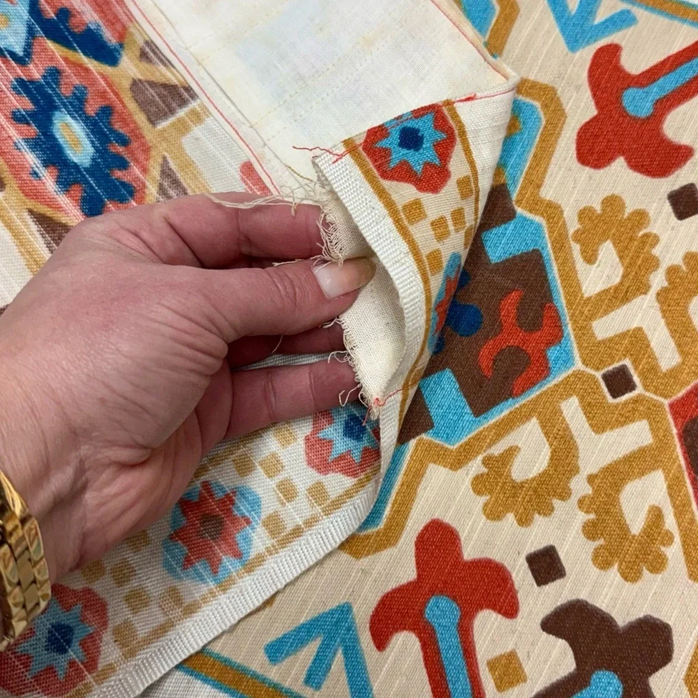 Vintage Southwestern Geometric Curtain Panel Earth Tone Boho 1960s Mod Aesthetic